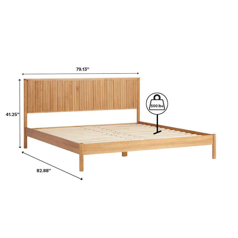 Modern Black Solid Wood Frame King Platform Bed with Unique Reeded Design Headboard - thumbnail 4