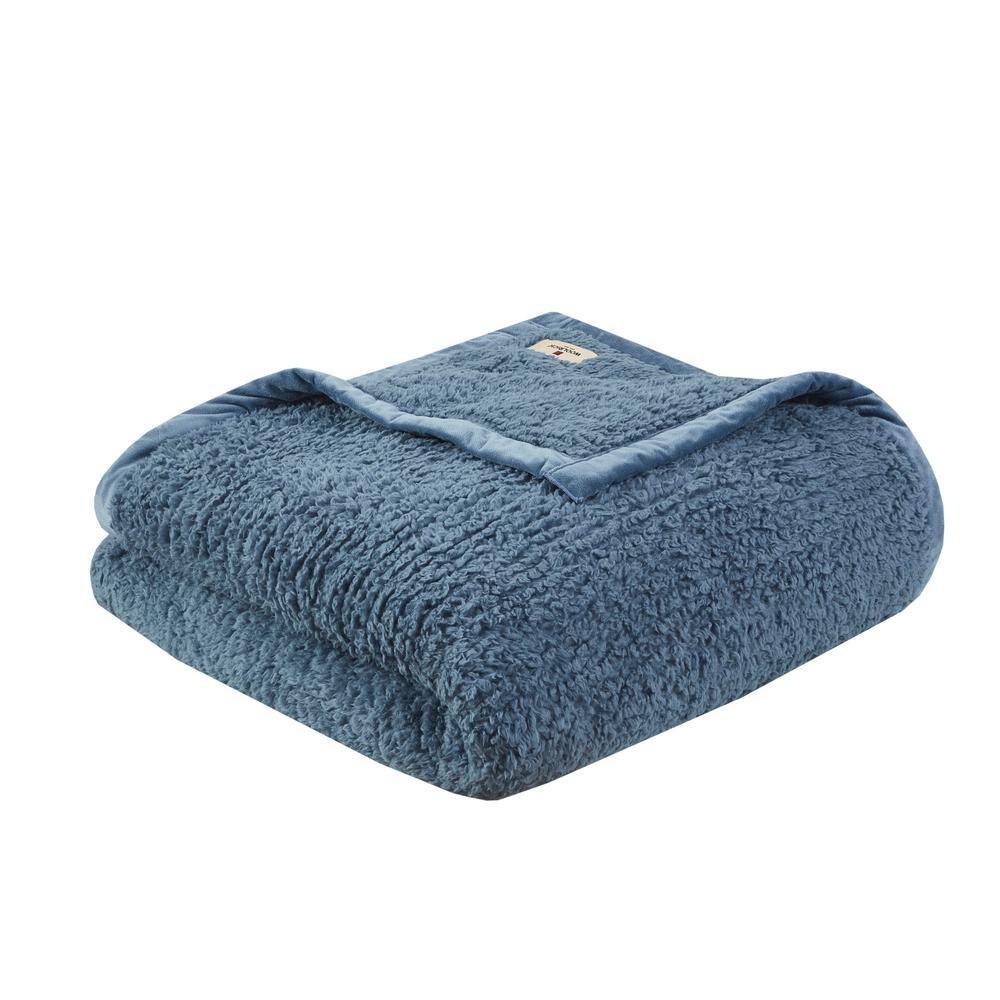 King Blue Sherpa Winter Blanket with Velvet Binding