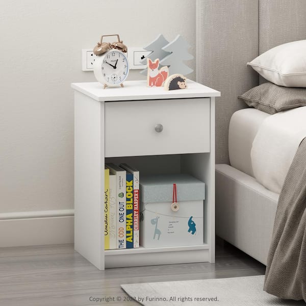 Furinno Lucca 24.14in. x 17.72in. x 15.67in. 1-Drawer White Nightstand (Set of 2)
