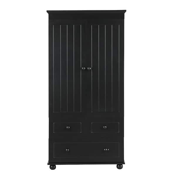 30.6 in. W x 15.8 in. D x 62.7 in. H Black Linen Cabinet with Adjustable Shelf and 3 Drawers for Bathroom, Office
