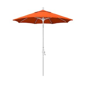 7.5 ft. Matted White Aluminum Market Collar Tilt Patio Umbrella Fiberglass Ribs and in Melon Sunbrella