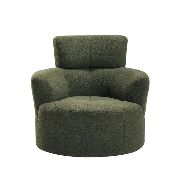 360° Swivel Green Barrel Chair with Adjustable Headrest