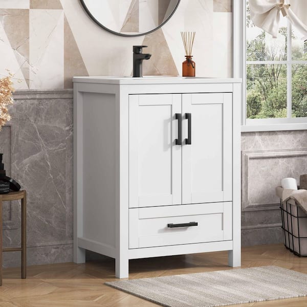DELUXE DL LIVING Vivi 25 in.W Single Sink White Freestanding Bath