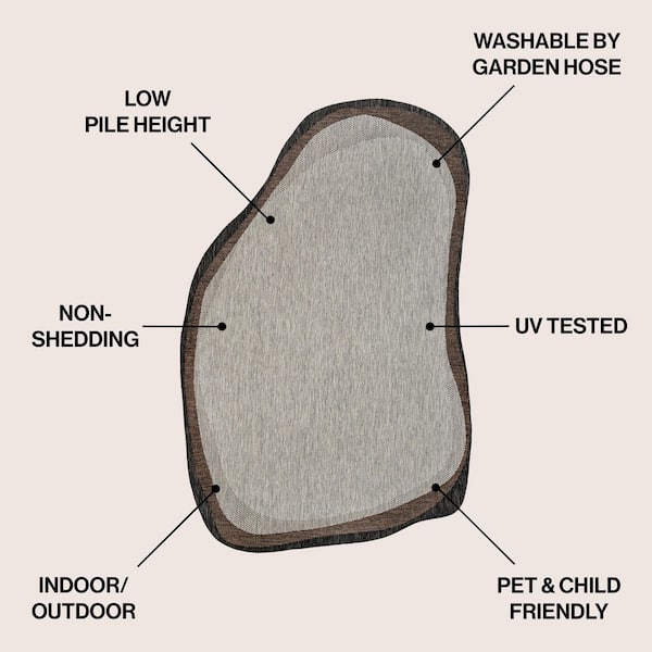 Wyatt Modern Rustic Abstract Gray/Black 6 ft. x 9 ft. Indoor/Outdoor Shaped Area Rug