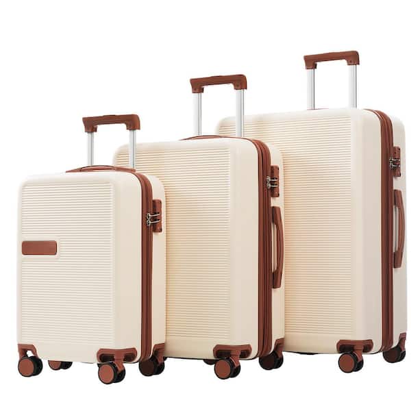Merax 3-Piece Beige and Brown Expandable ABS Hardshell Spinner 20 in.24 in.28 in. Luggage Set with Telescoping Handle TSA Lock