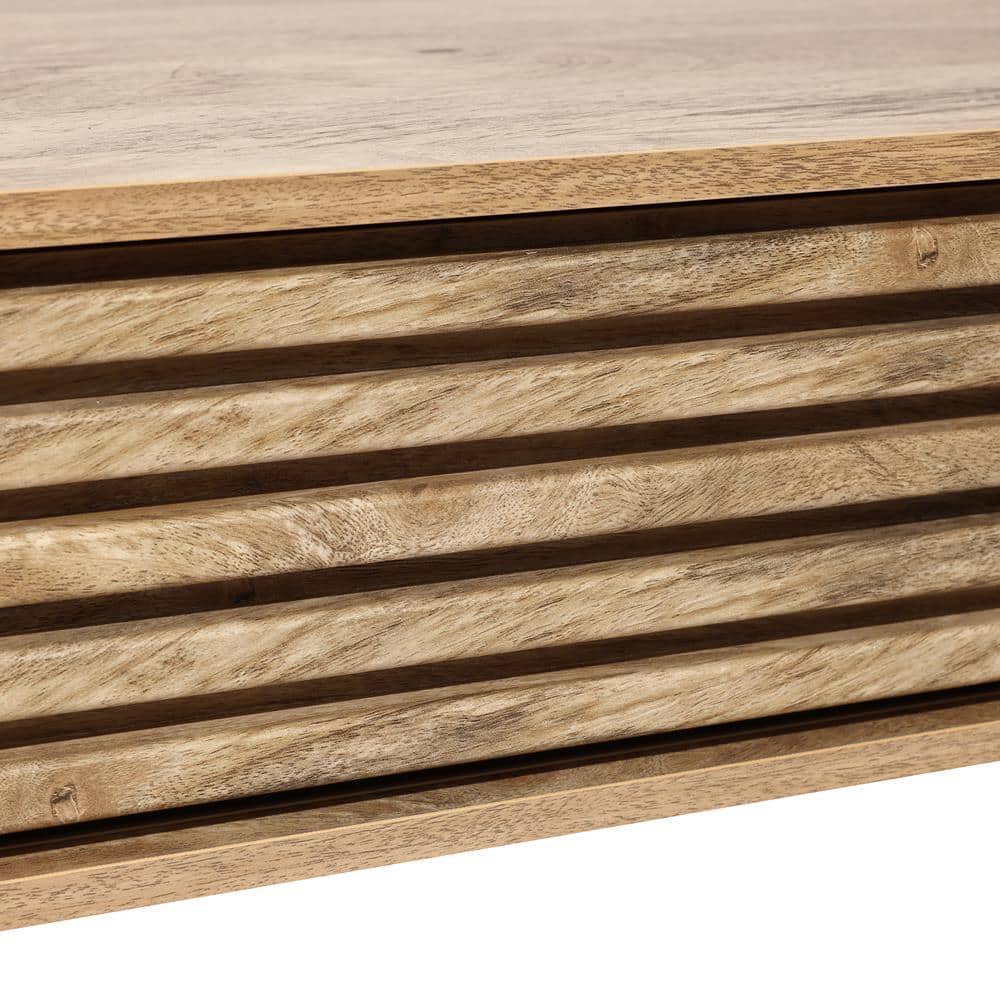Mid-Century Modern Light Brown Wood Coffee Table with Storage