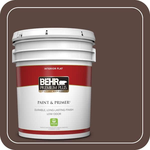 BEHR PREMIUM PLUS 5 gal. #N170-7 Baronial Brown Flat Low Odor Interior Paint & Primer