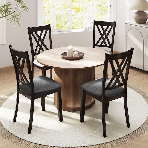 Gray Linen Fabric Upholstered Kitchen Armless Dining Chair Set of 2 with Rubber Wood Frame