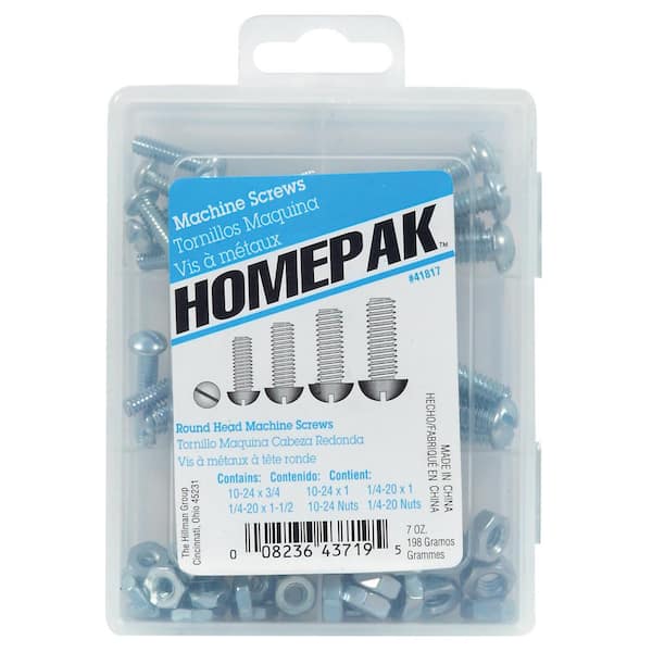 Hillman Home Pak Zinc Round Head Slotted Machine Screws with Nuts Assorted Kit (61-Pack)