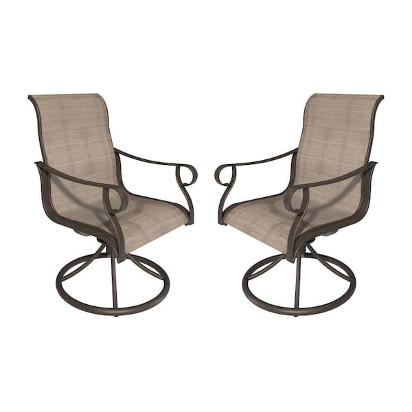 Mondawe Steel Textilene Outdoor Dining Chair 360-Degree Swivel Chair for Deck Lawn Garden - Brown (Set of 2)