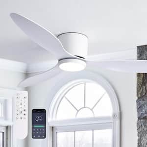 52 in. Smart Indoor White Low Profile 3 Blades Ceiling Fans with Dimmable Led Lights with Remote Included