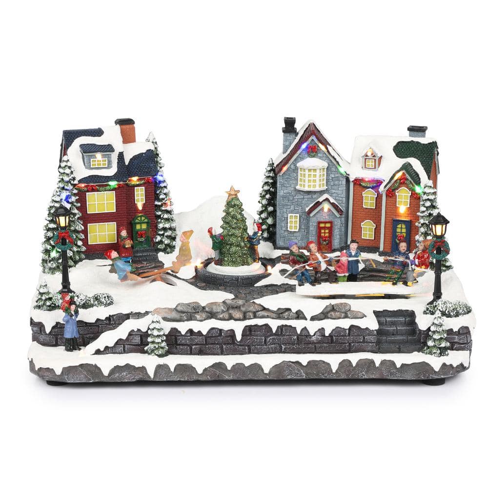 Animated Children Playing in Christmas Village with LED Light