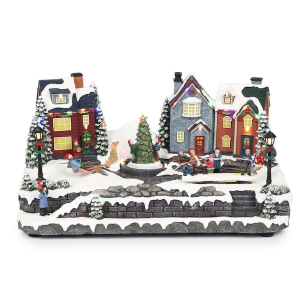 Alpine Corporation Animated Children Playing in Christmas Village with LED Light