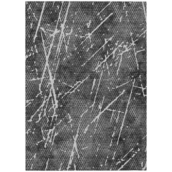 HomeRoots Charcoal, Ivory, Gray 8 ft. x 10 ft. Woven Abstract Polyester Rectangle Indoor/Outdoor Area Rug