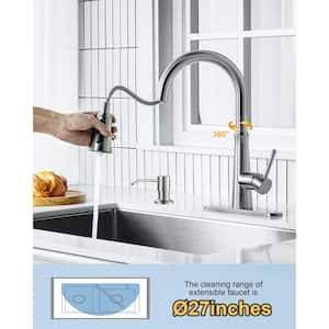 Single-Handle Pull Down Sprayer Kitchen Faucet Soap Dispenser Stainless Steel in Brushed Nickel