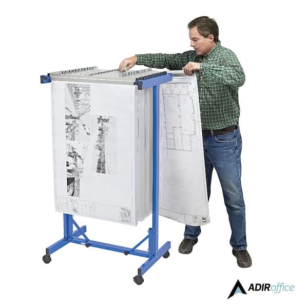 51 in. x 47 in. Portable Expandable Steel Plan Center Hanging File Folder Rack, Blue, with (12) 30 in. Hanging Clamps