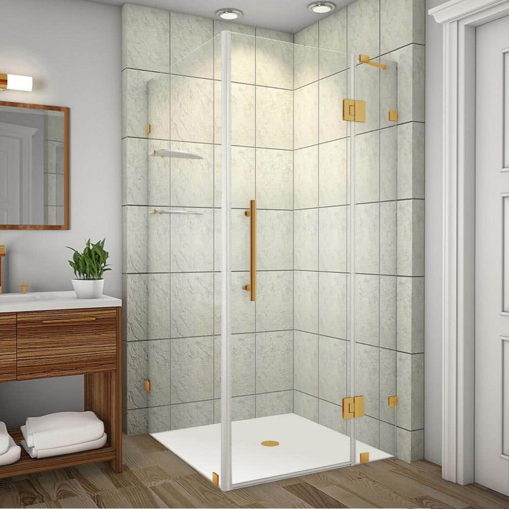 Avalux GS 39 in. x 36 in. x 72 in. Rectangular Pivot Frameless Corner Shower Enclosure in Brushed Gold with Clear Glass price history on PriceWatchPro