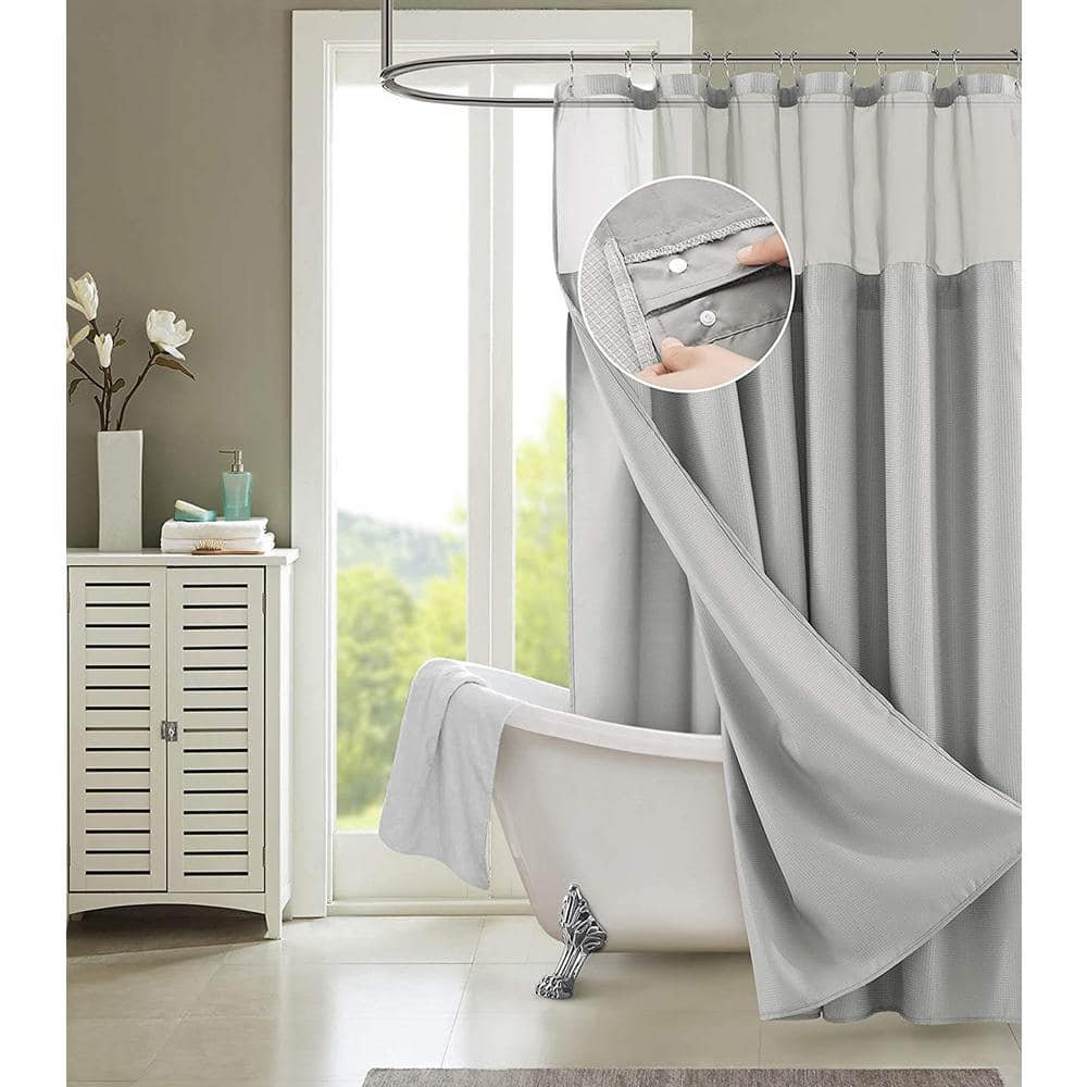 Hotel Complete 72 in. Silver Grey Textured Waffle Shower Curtain with Detac