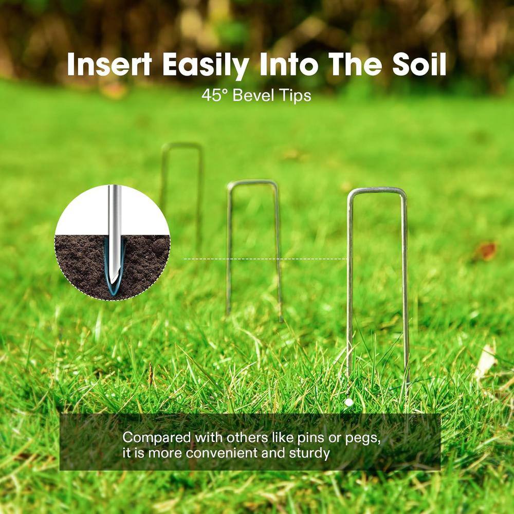 6 Inch Galvanized Steel U-Shaped Garden Stakes, 100-Pack