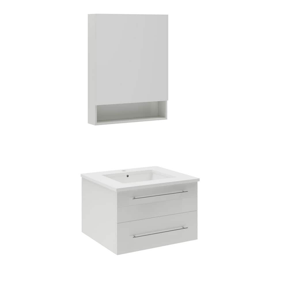White Quartz Stone Wall Mounted Vanity Set with Medicine Cabinet