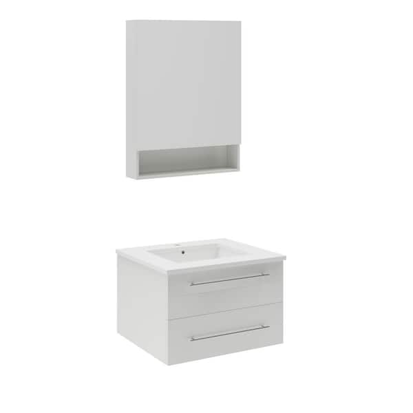 Fresca Lucera 24 in. Single Sink Wall Mount White Bath Vanity with White Quartz Top, Undermount Sink and Medicine Cabinet