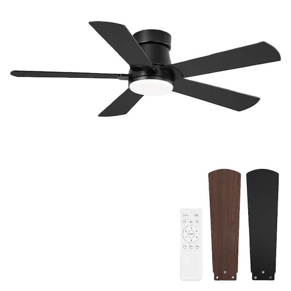 42 in. Black Flush Mount Indoor Ceiling Fan with Light, 2-Toned Blades, 6-Speed Remote Control, Low Profile and DC Motor