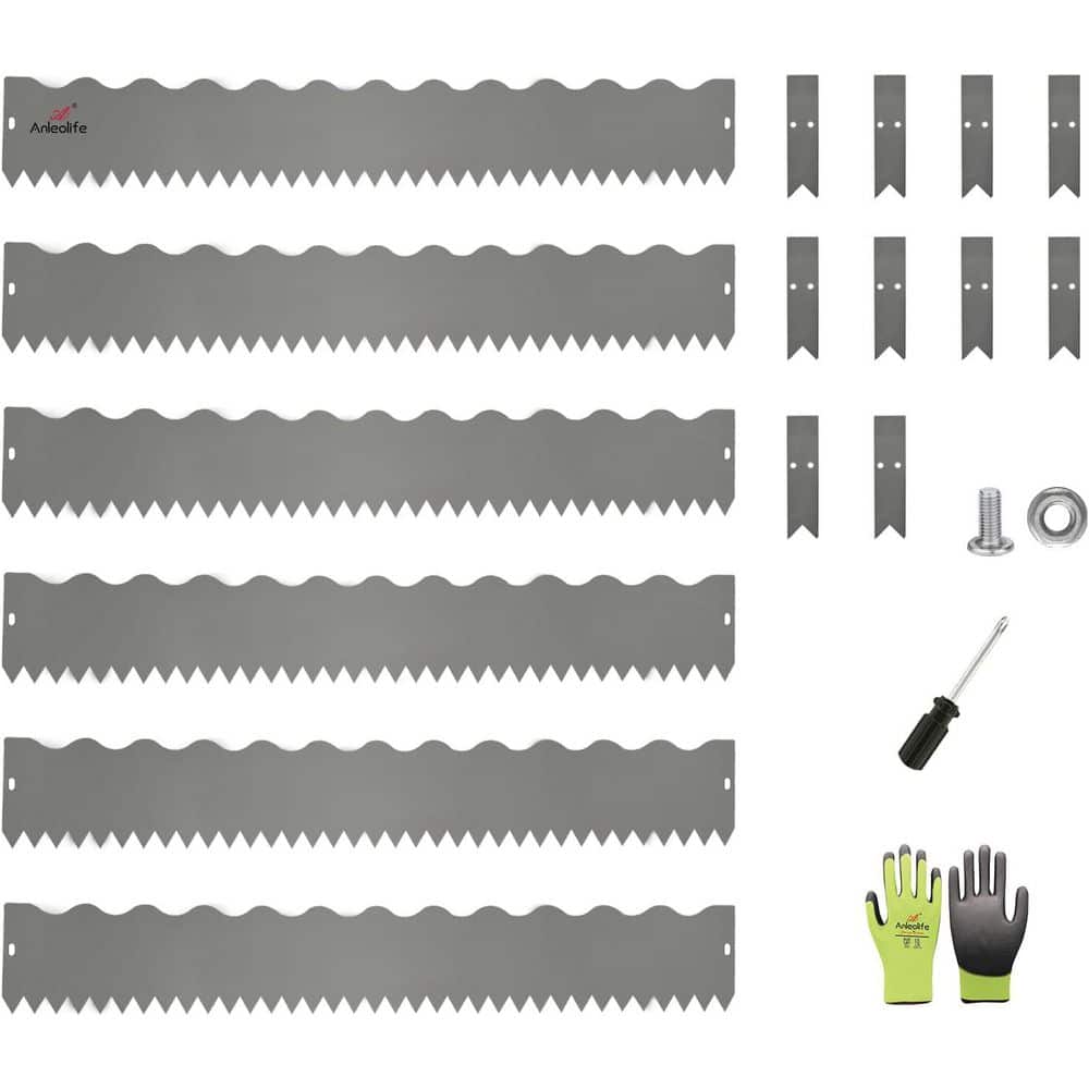 6-Pack 40 in. L x 6 in. H Quartz Grey Steel Garden Landscape Edging, Lawn B