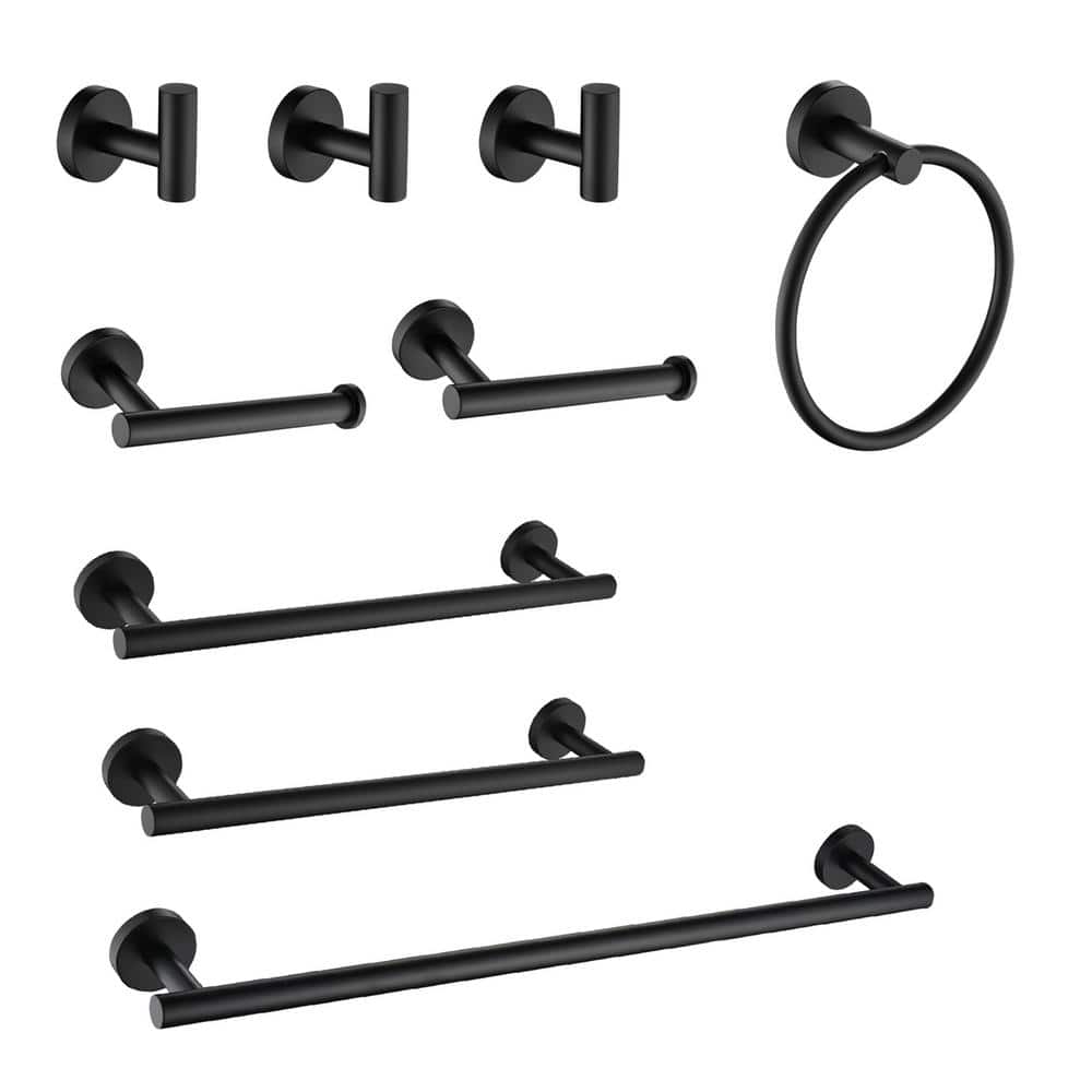 9-Piece Stainless Steel Bath Hardware Set Wall Mount with Hand Towel Holder in Matte Black price history on PriceWatchPro