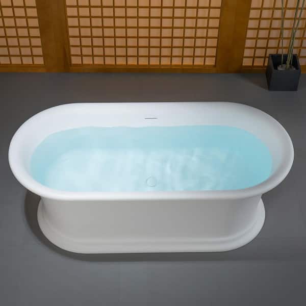67 in. x 31.5 in. Solid Surface Stone Resin Soaking Bathtub with Center Drain in Matte White