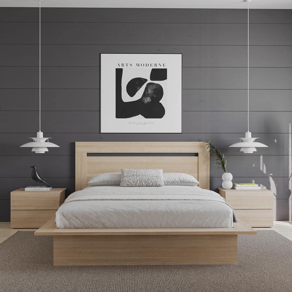 Natural Blonde Oak Queen Size Modern Wood Headboard