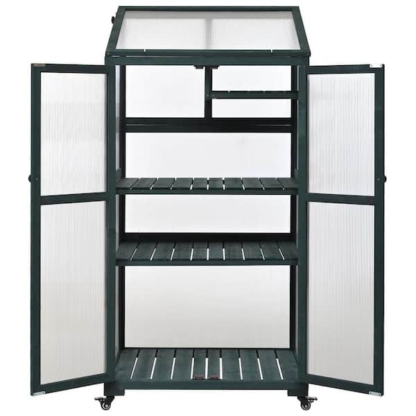 62 In Height Wood Planter Greenhouse Kit with Wheels-Portable, Adjustable Shelves for Balcony, Outdoor, and Indoor Use