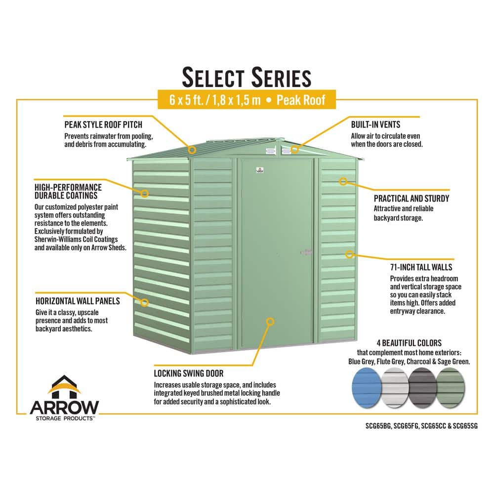 Charcoal Galvanized Steel Peak Roof Storage Shed, 6x5