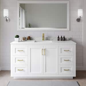 Miranda 66 in. W x 22 in. D x 33.75 in. H Single Bath Vanity in White with Giotto Quartz Top and 58 in. Mirror