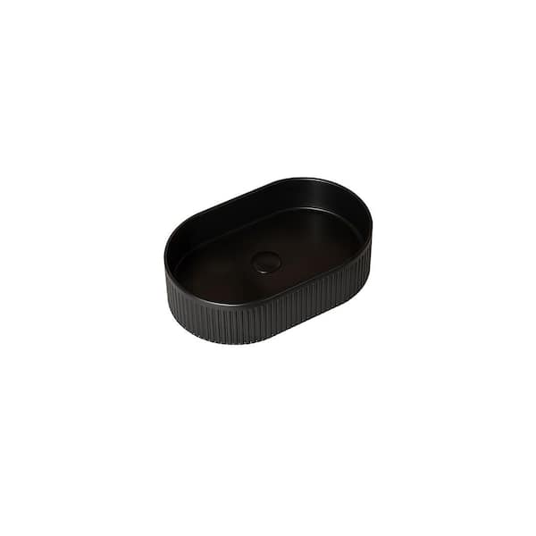 Avex Ceramic 19.29 in. Oval Striped Bathroom Vessel Sink in Black without Faucet