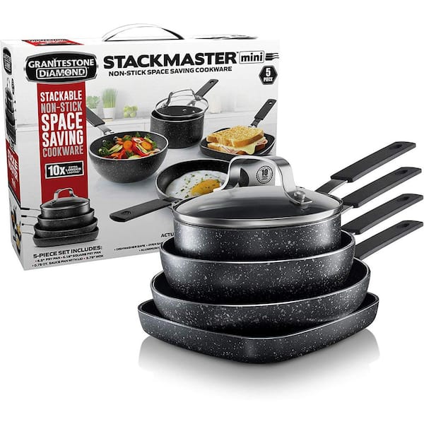 Details about   Granitestone Diamond 5 Piece Mini Nonstick Stackmaster Set w Rubber Grip Handles 