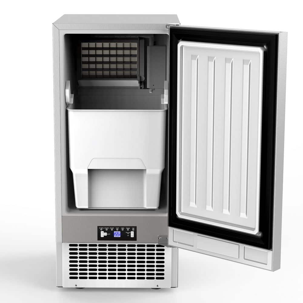 15 in. 90Lbs/24H Full Size Cube Commercial Freestanding Ice Maker in Stainless Steel with 30 lbs. Storage Bin