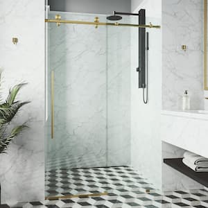 Elan E-Class 44 to 48 in. W x 76 in. H Frameless Sliding Shower Door in Matte Brushed Gold with 3/8 in. Clear Glass