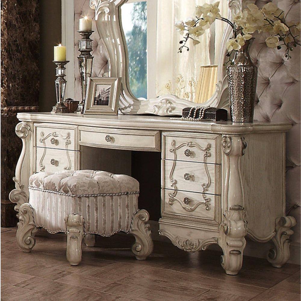 Vendome Beige and Antique Pearl Vanity Desk with Bench