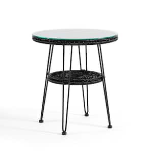 Ysar Black Boho Round Metal Outdoor Side Table With Shelf