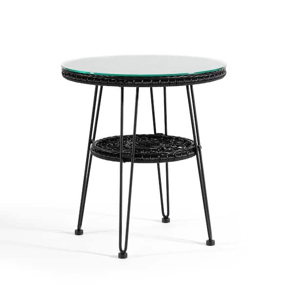 MUSE & LOUNGE Ysar Black Boho Round Metal Outdoor Side Table With Shelf