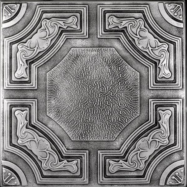 A La Maison Ceilings Evergreen Antique Silver 1.6 ft. x 1.6 ft. Decorative Foam Glue Up Ceiling Tile (21.6 sq. ft./Case)