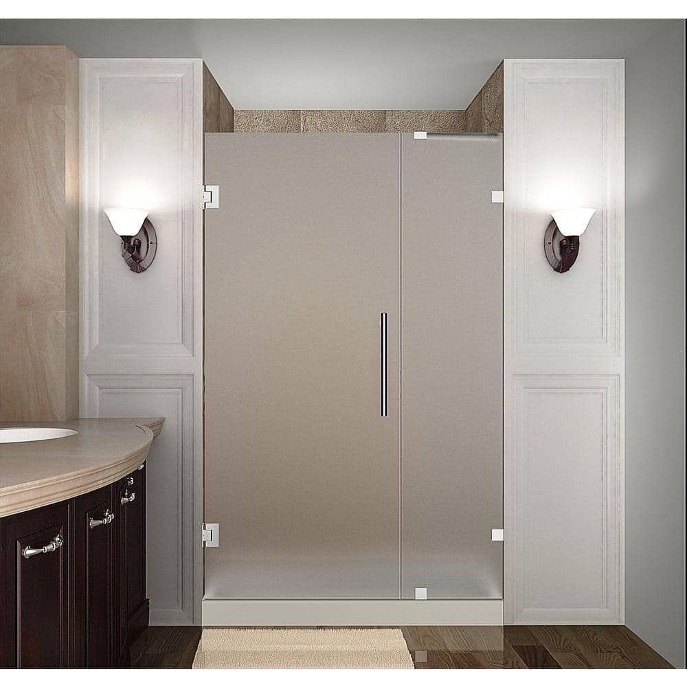 Nautis 34" x 72" Frameless Frosted Glass Hinged Shower Door in Chrome