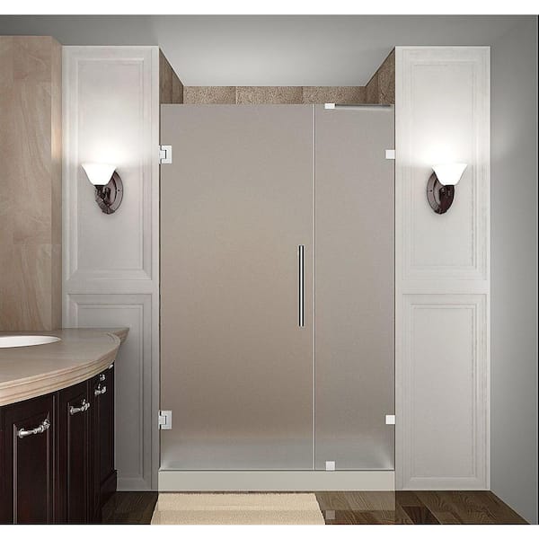 Aston Nautis 35 in. x 72 in. Completely Frameless Hinged Shower Door with Frosted Glass in Chrome