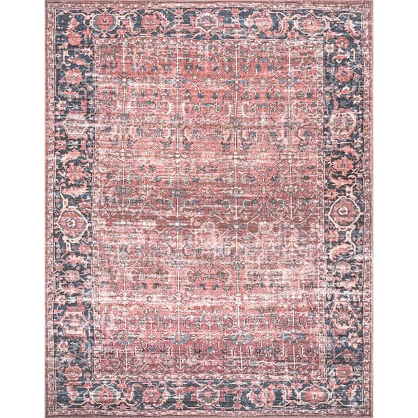 nuLOOM Katie Machine Washable Distressed Bordered Rust Doormat 3 ft. x 5 ft. Indoor Area Rug