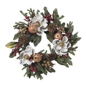 24 in. Artificial Wreath with Magnolia Pinecone and Berry