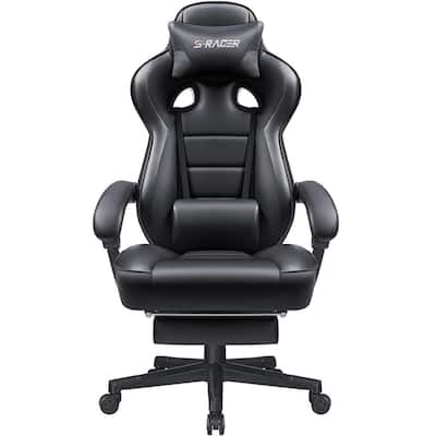 Black Big and Tall Gaming Chair Racing Style Chair Ergonomic Leather Office Computer Chair with Footrest