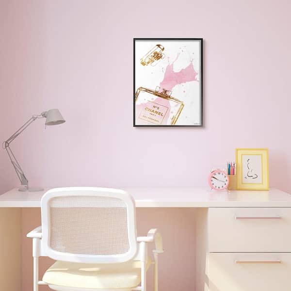 The Stupell Home Decor Collection Glam Perfume Bottle Splash Pink Gold Oversized Framed Giclee Texturized Art