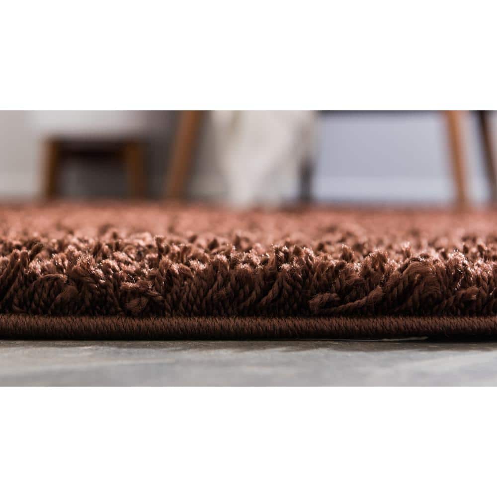 8' x 10' Brown Rectangular Solid Shag Synthetic Rug