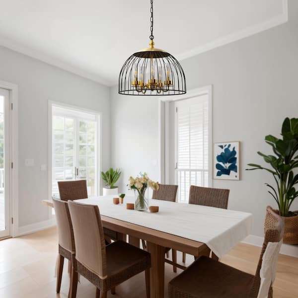 5-Light Black & Gold Dome Pendant Light, E12 Base, No Bulbs Included