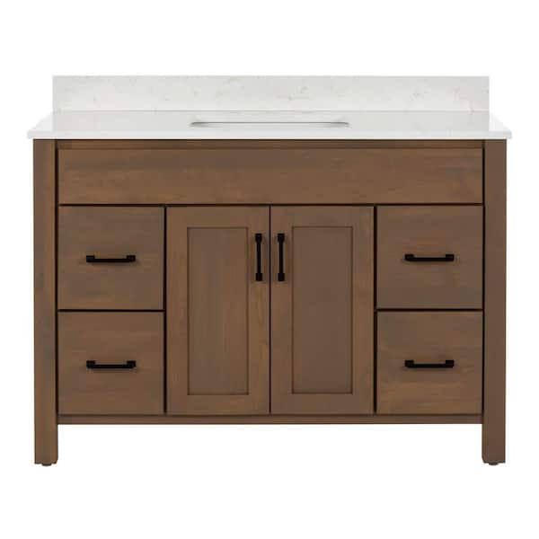 Kingham 49 in. Single Sink Driftwood Brown Freestanding Bath Vanity with Golden Carrara Quartz Top Assembled